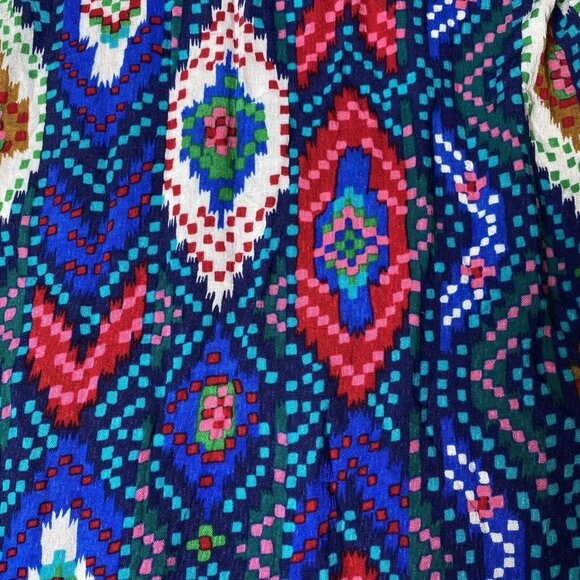 Maeve Anthropologie Topoxte Geometric Ikat Button Front Blouse Shirt Size 0 Blue - Picture 8 of 13